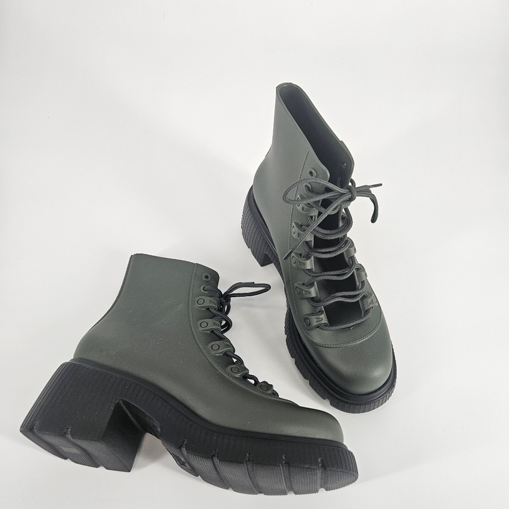 Melissa Olive Green Cosmo Ankle Moto Style Booties